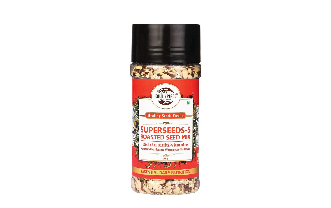 Healthy Planet Superseeds-5 Roasted Seed Mix Pumpkin-Flax-Sesame-Watermelon-Sunflower   Plastic Bottle  250 grams